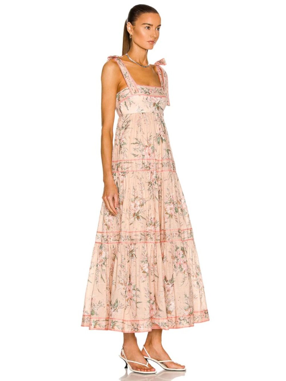 Zimmermann Moonshine Tie Shoulder Floral Maxi Dress Cream Pink Size 2 - Picture 2 of 11